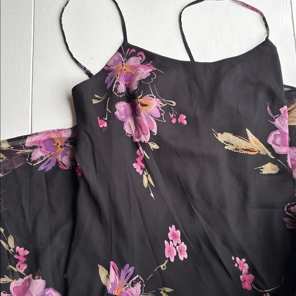 Jones New York Vintage Y2K 90s Floral Fairy Black Grunge Midi Slip Dress Size 8 - Picture 3 of 15